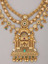 Jharokha Carved Rajwadi Rani Haar Necklace Set with Bead Drops