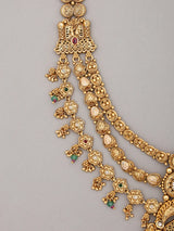 Jharokha Carved Rajwadi Rani Haar Necklace Set with Bead Drops
