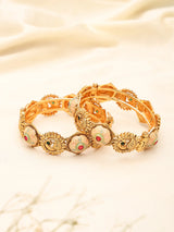 Kundan Meenakari Peacock Openable Brass Bangles Pair