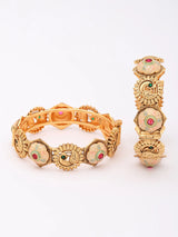 Kundan Meenakari Peacock Openable Brass Bangles Pair