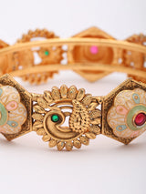 Kundan Meenakari Peacock Openable Brass Bangles Pair