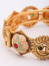 Kundan Meenakari Peacock Openable Brass Bangles Pair