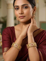 Geometric Kundan Stone Studded Openable Brass Bangles (Pair)