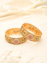 Geometric Kundan Stone Studded Openable Brass Bangles (Pair)