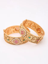Geometric Kundan Stone Studded Openable Brass Bangles (Pair)