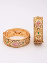 Geometric Kundan Stone Studded Openable Brass Bangles (Pair)