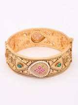 Geometric Kundan Stone Studded Openable Brass Bangles (Pair)