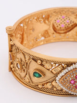Geometric Kundan Stone Studded Openable Brass Bangles (Pair)