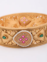Geometric Kundan Stone Studded Openable Brass Bangles (Pair)