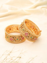 Kundan Stone Studded Rajwadi Openable Brass Bangles (Pair)