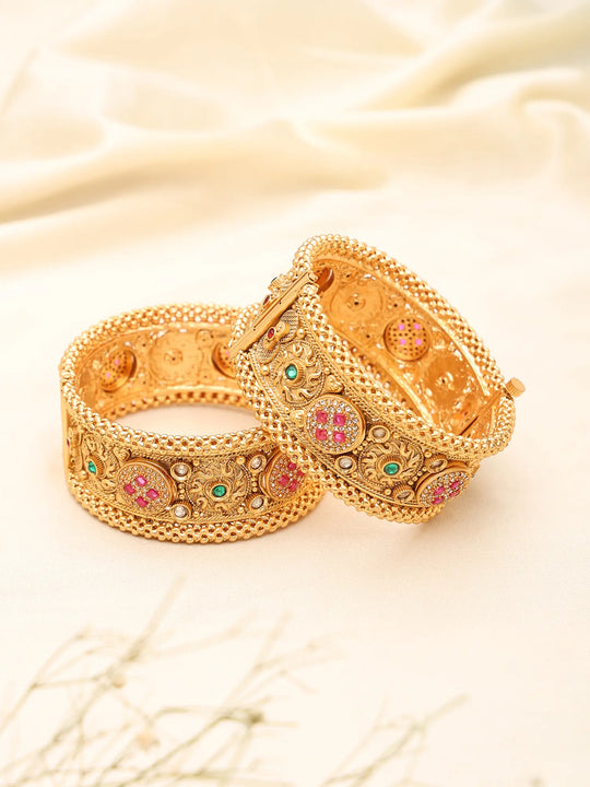 Kundan Stone Studded Rajwadi Openable Brass Bangles (Pair)