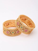 Kundan Stone Studded Rajwadi Openable Brass Bangles (Pair)