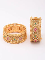 Kundan Stone Studded Rajwadi Openable Brass Bangles (Pair)
