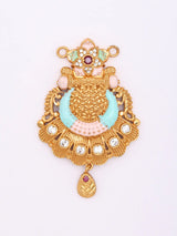 Floral Half Moon Stone Studded Pendant Necklace and Earrings Set