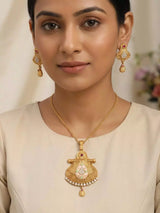 Kundan Meenakari Brass Pendant Necklace and Earrings Set