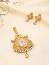 Kundan Meenakari Brass Pendant Necklace and Earrings Set