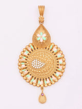 Brass Feather Pendant Necklace and Earrings Set with Stones