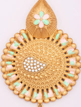 Brass Feather Pendant Necklace and Earrings Set with Stones