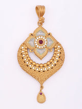 Kundan Flower Pendant Necklace and Earrings Set in Brass