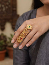 Peacock and Floral Brass Adjustable Double Finger Ring