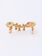 Peacock and Floral Brass Adjustable Double Finger Ring