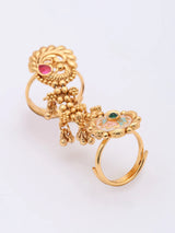 Peacock and Floral Brass Adjustable Double Finger Ring