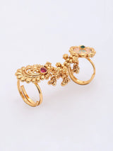 Peacock and Floral Brass Adjustable Double Finger Ring