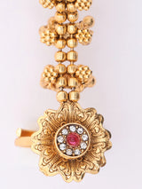 Floral Stone Studded Brass Adjustable Double Finger Ring