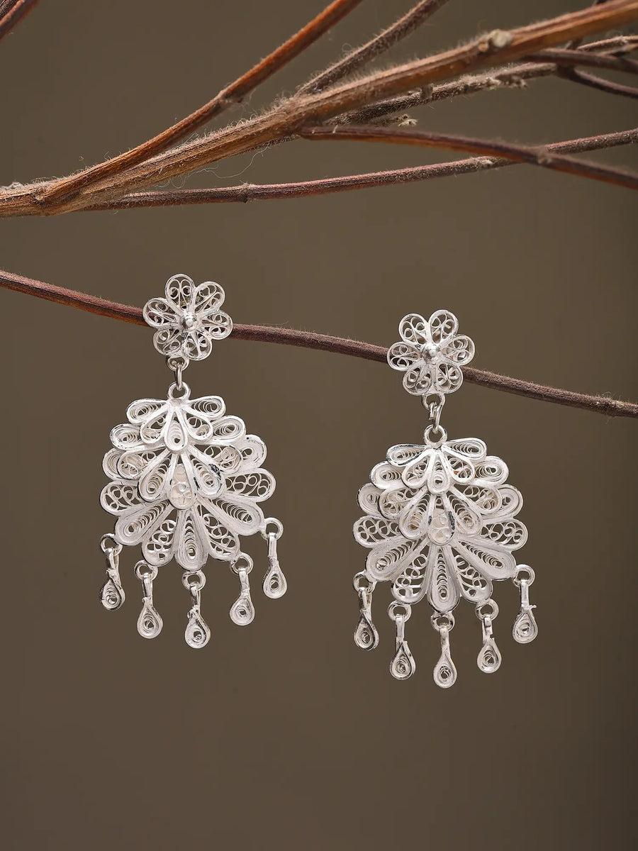 Tarakasi Filigree Sterling Silver Flower Earrings