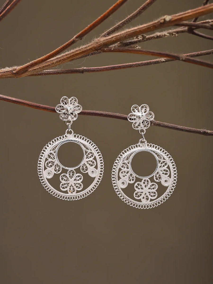 Floral Tarakasi Filigree Sterling Silver Drop Earrings
