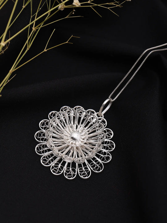 Floral Tarakasi Filigree Sterling Silver Pendant