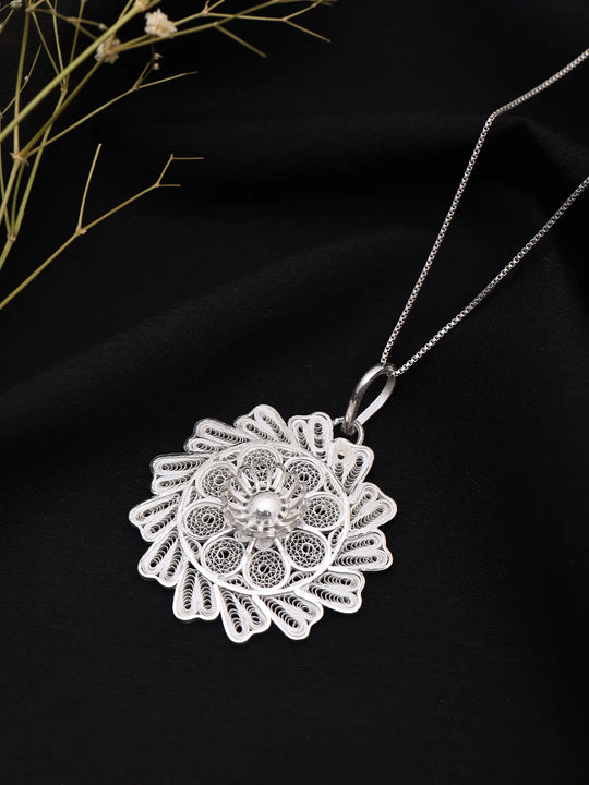 Superfine Floral Tarakasi Filigree Sterling Silver Pendant