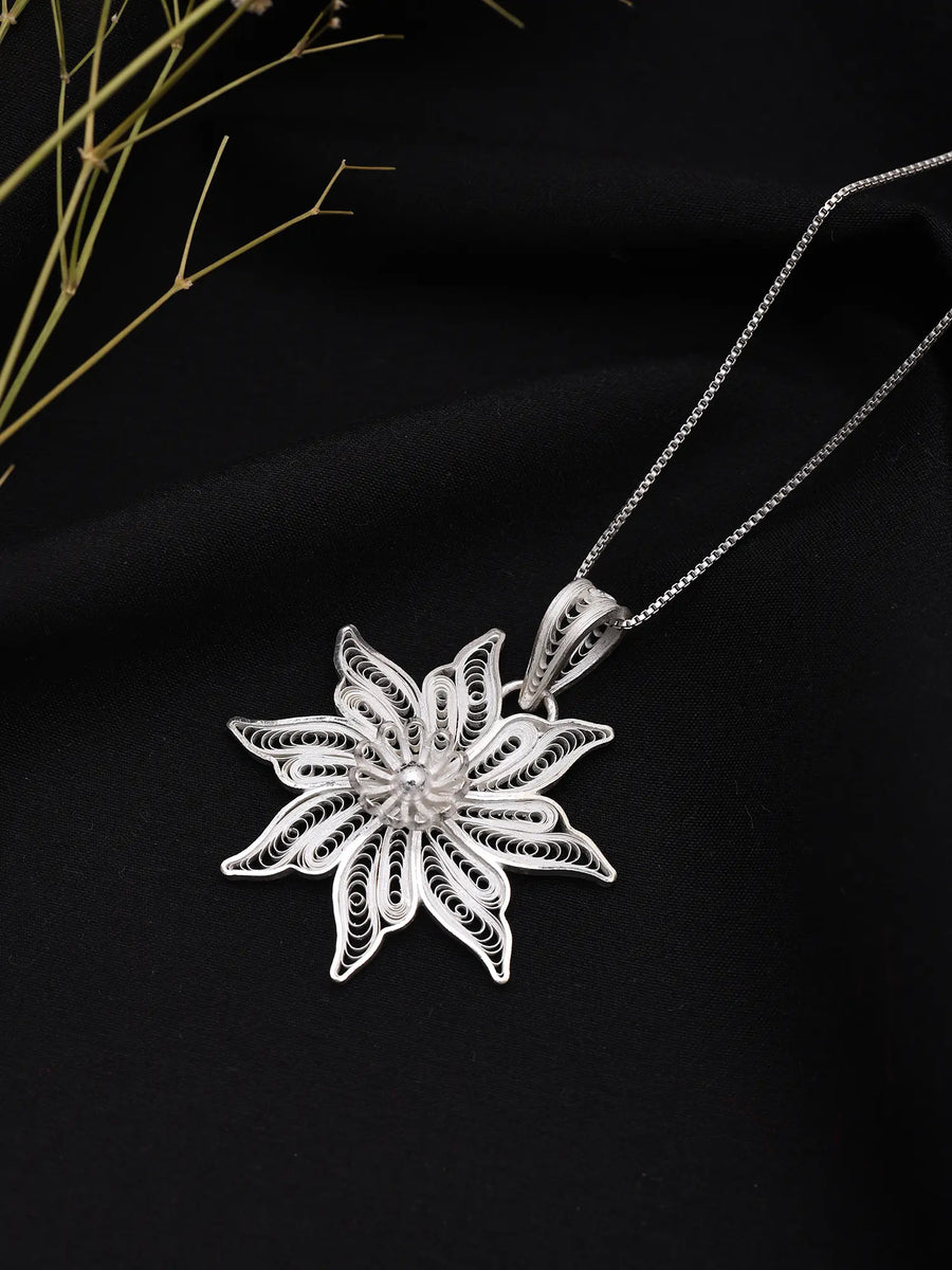 Floral Tarakasi Filigree Sterling Silver Pendant