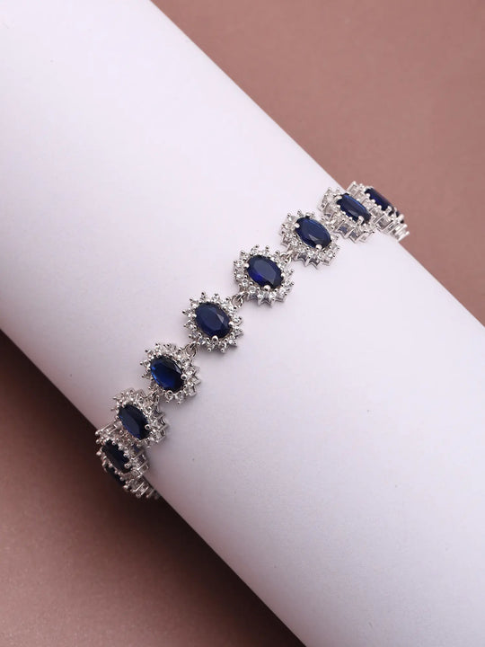 Natural Blue Sapphire and Cubic Zirconia Sterling Silver Bracelet