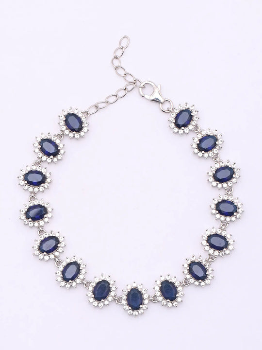 Natural Blue Sapphire and Cubic Zirconia Sterling Silver Bracelet