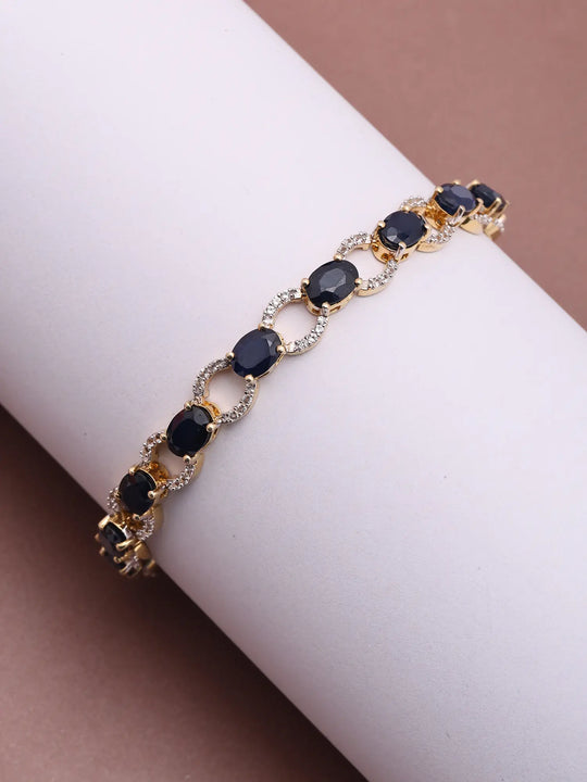 Faceted Blue Sapphire and Cubic Zirconia Sterling Silver Bracelet