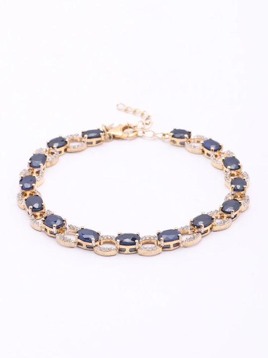 Faceted Blue Sapphire and Cubic Zirconia Sterling Silver Bracelet