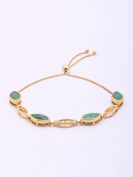 Emerald Leaf Sterling Silver Adjustable Bracelet