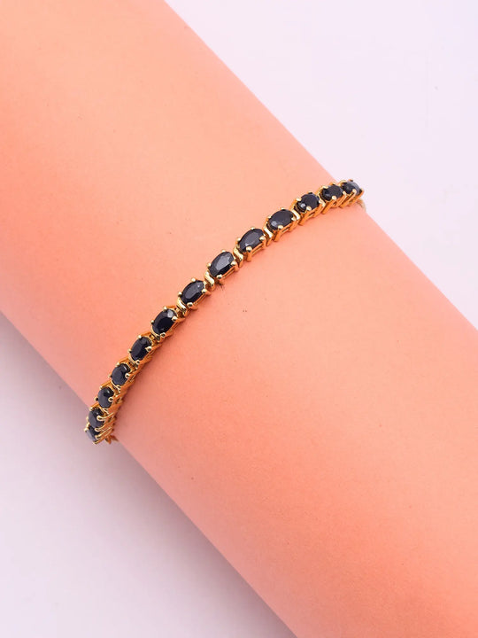 Faceted Blue Sapphire Sterling Silver Tennis Bracelet