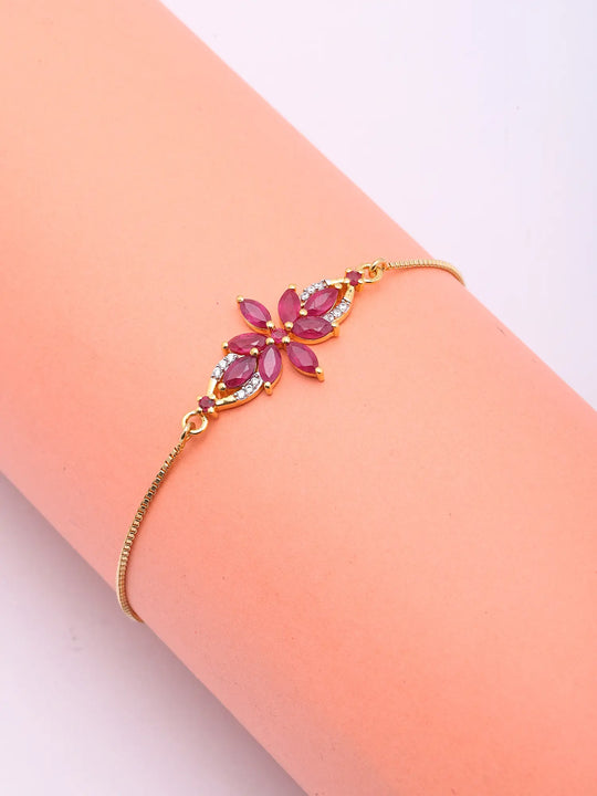 Ruby Floral Sterling Silver Adjustable Bracelet