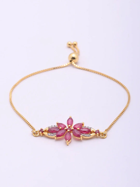 Ruby Floral Sterling Silver Adjustable Bracelet