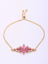 Ruby Floral Sterling Silver Adjustable Bracelet