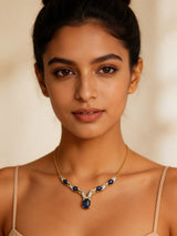 Sapphire Blue Leaf Motif Sterling Silver Necklace