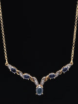 Sapphire Blue Leaf Motif Sterling Silver Necklace