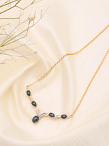 Sapphire Blue Leaf Motif Sterling Silver Necklace