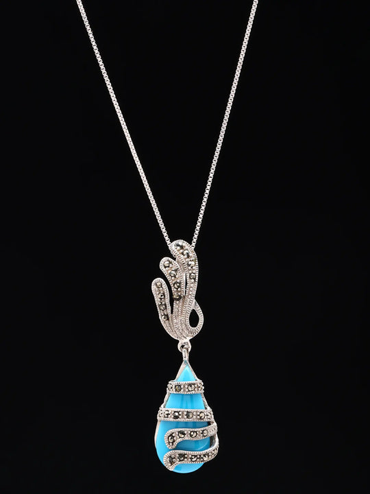 Turquoise and Marcasite Teardrop Sterling Silver Pendant