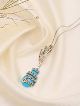 Turquoise and Marcasite Teardrop Sterling Silver Pendant
