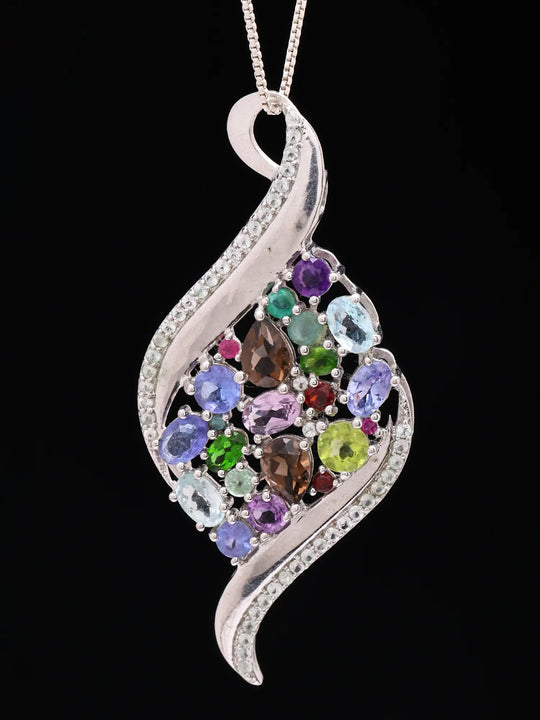 Multi-Gemstone Swirl Sterling Silver Pendant
