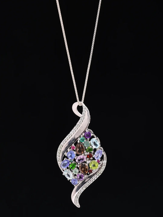 Multi-Gemstone Swirl Sterling Silver Pendant