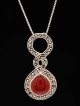 Carnelian Cabochon and Marcasite Sterling Silver Pendant